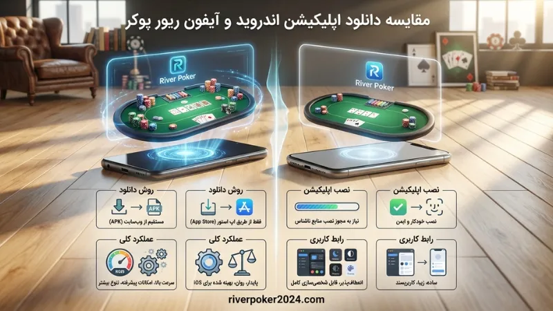 مقایسه دانلود اپلیکیشن اندروید و آیفون ریور پوکر